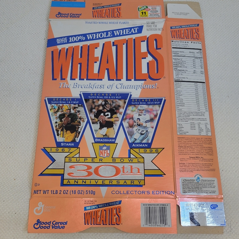 General Mills Wheaties Collectible Cereal Box 30th Anniversay Super Bowl